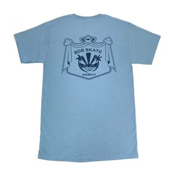 Gift Selection 808 Skate. Crest T Shirt. Grey/Blue.** Cheap