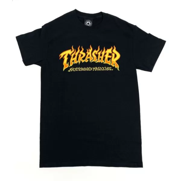 Official Thrasher. Fire Logo T Shirt. Black.** Clearance