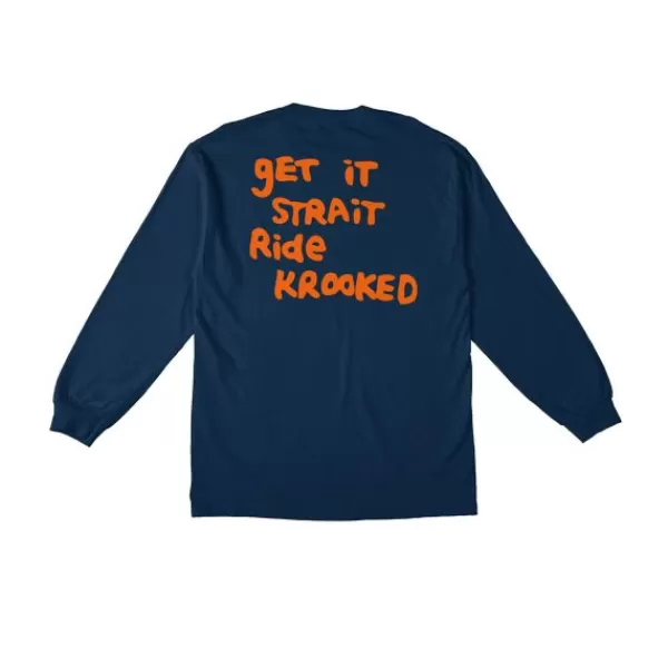 Unique Krooked. Straight Eyes Longsleeve T Shirt. Navy/Orange.** Store